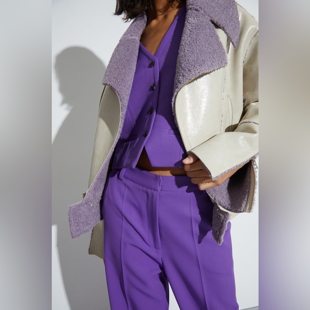 Saint Art New York Nikki Vegan Shearling Moto Jacket Lavendar XS